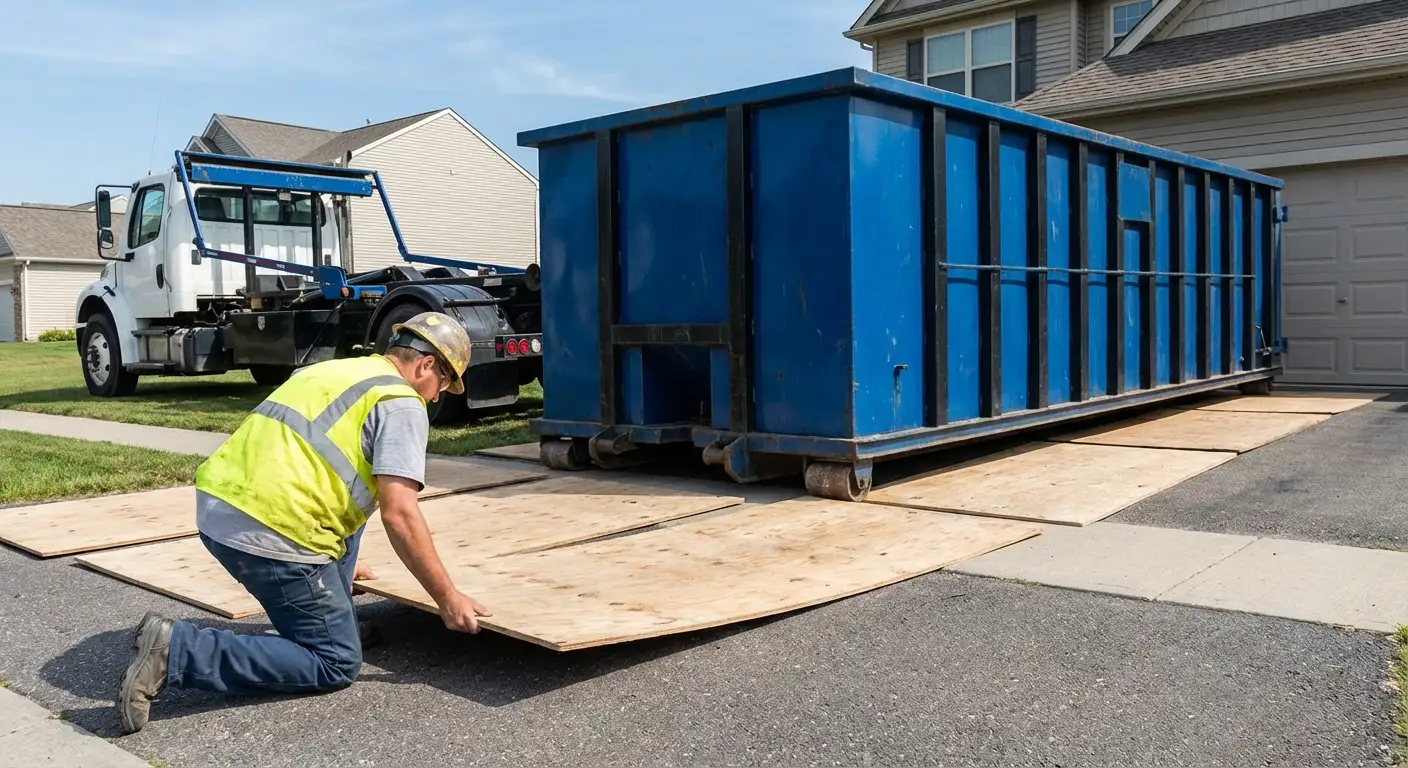 Driveway protection and delivery preparation for dumpster rental in Orlando, FL