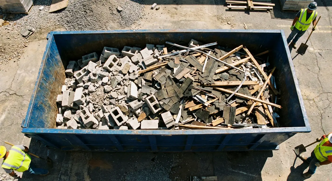 Roll-off dumpster loaded with construction debris in Orlando, FL