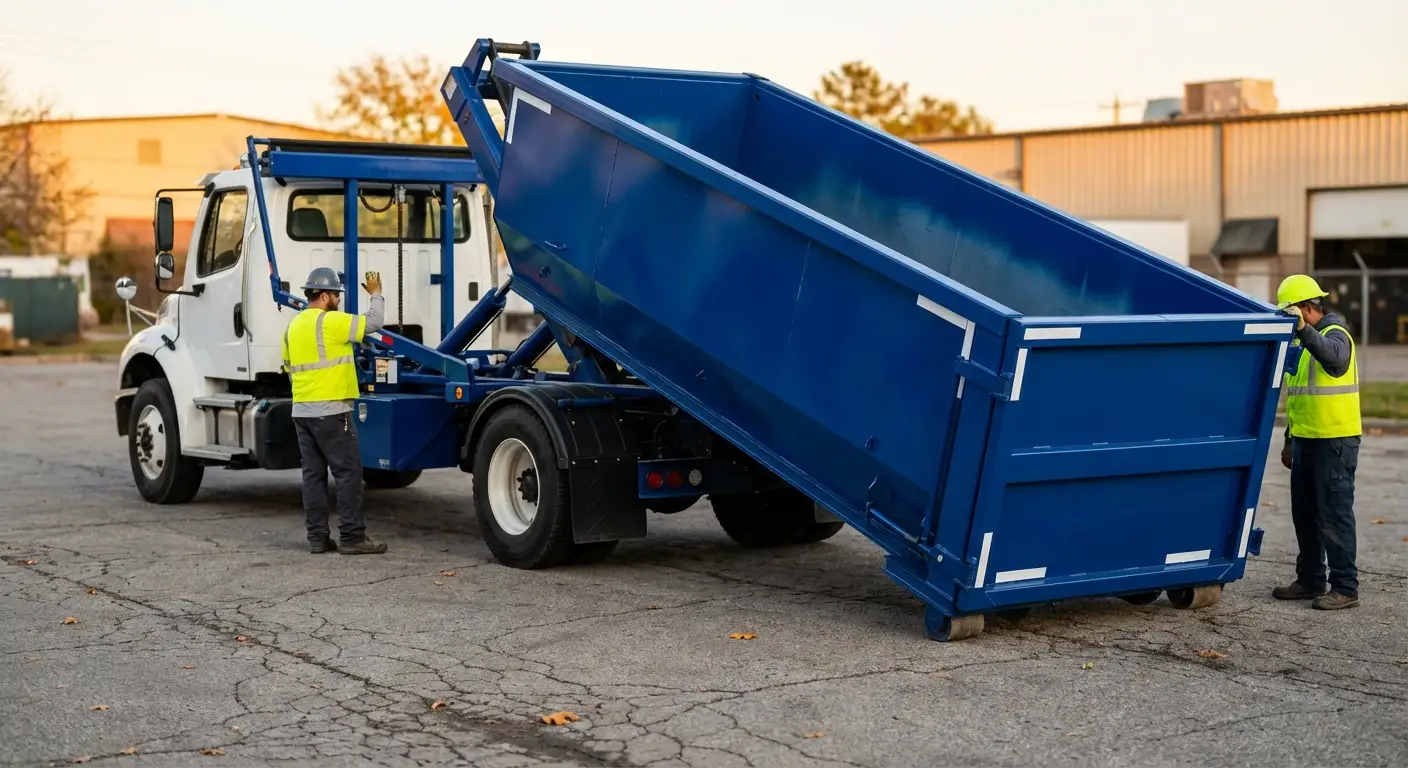 Roll-off dumpster rental truck protecting driveway surfaces in Orlando, FL