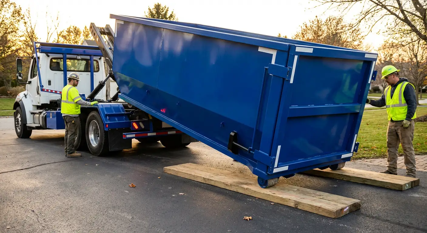 Dumpster delivery on driveway in Orlando, FL