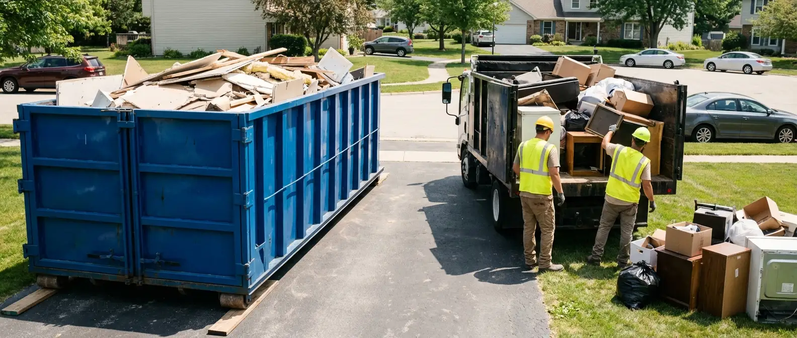 Dumpster rental versus junk removal service comparison showing capacity differences in Orlando, FL